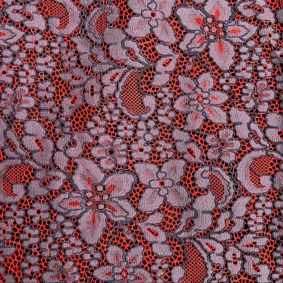 zara • red purple mauve two tone floral lace side zip midi work skirt • m - Picture 10 of 14